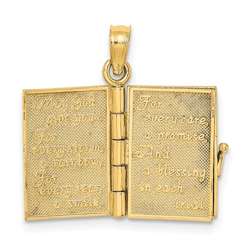 14k Yellow Gold Enamel An Irish Prayer Book with Cross Clover Pendant Charm