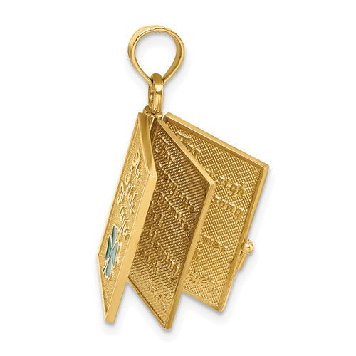 14k Yellow Gold Enamel An Irish Prayer Book with Cross Clover Pendant Charm