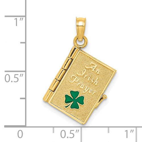 14k Yellow Gold Enamel An Irish Prayer Book with Cross Clover Pendant Charm