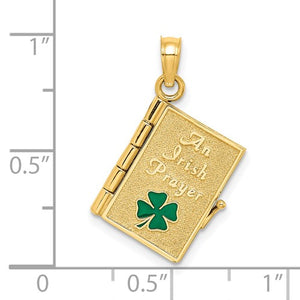 14k Yellow Gold Enamel An Irish Prayer Book with Cross Clover Pendant Charm