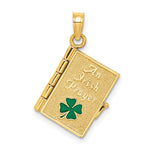 Ladda upp bild till gallerivisning, 14k Yellow Gold Enamel An Irish Prayer Book with Cross Clover Pendant Charm
