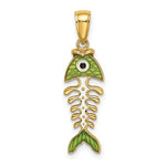 Load image into Gallery viewer, 14k Yellow Gold Enamel Green Fish Bone 3D Pendant Charm
