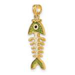 Ladda upp bild till gallerivisning, 14k Yellow Gold Enamel Green Fish Bone 3D Pendant Charm
