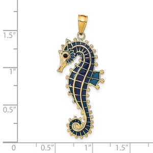 14k Yellow Gold Enameled Seahorse 3D Pendant Charm