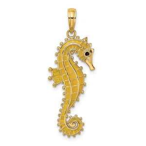 14k Yellow Gold Yellow Enamel Seahorse 3D Pendant Charm