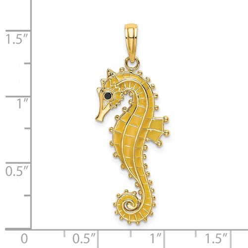 14k Yellow Gold Yellow Enamel Seahorse 3D Pendant Charm