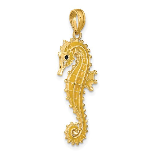 14k Yellow Gold Yellow Enamel Seahorse 3D Pendant Charm