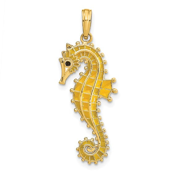 14k Yellow Gold Yellow Enamel Seahorse 3D Pendant Charm