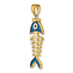 Afbeelding in Gallery-weergave laden, 14k Yellow Gold Enamel Blue Fish Bone 3D Pendant Charm
