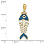 Afbeelding in Gallery-weergave laden, 14k Yellow Gold Enamel Blue Fish Bone 3D Pendant Charm
