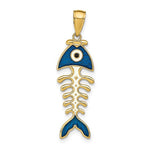 Lataa kuva Galleria-katseluun, 14k Yellow Gold Enamel Blue Fish Bone 3D Pendant Charm
