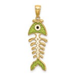 Carica l&#39;immagine nel visualizzatore di Gallery, 14k Yellow Gold Enamel Green Fish Bone 3D Pendant Charm
