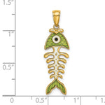 Lataa kuva Galleria-katseluun, 14k Yellow Gold Enamel Green Fish Bone 3D Pendant Charm
