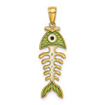 Charger l&#39;image dans la galerie, 14k Yellow Gold Enamel Green Fish Bone 3D Pendant Charm
