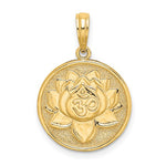 Indlæs billede til gallerivisning 14k Yellow Gold Enamel Om Lotus Flower Circle Round Reversible Pendant Charm
