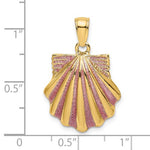 Lataa kuva Galleria-katseluun, 14k Yellow Gold Enamel Pink Seashell Scallop Shell Clamshell Pendant Charm
