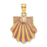 画像をギャラリービューアに読み込む, 14k Yellow Gold Enamel Pink Seashell Scallop Shell Clamshell Pendant Charm
