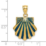 Carregar imagem no visualizador da galeria, 14k Yellow Gold Enamel Blue Seashell Scallop Shell Clamshell Pendant Charm
