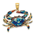 Cargar imagen en el visor de la galería, 14k Yellow Gold Enamel Blue Crab Pendant Charm

