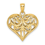 將圖片載入圖庫檢視器 14k Yellow Gold Diamond Cut Puffy Filigree Heart 3D Pendant Charm
