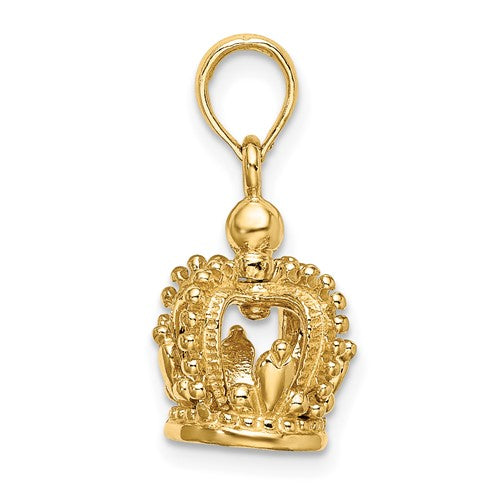 14K Yellow Gold Crown 3D Pendant Charm