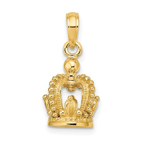 14K Yellow Gold Crown 3D Pendant Charm