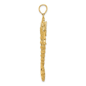 14k Yellow Gold Seahorse 3D Large Pendant Charm