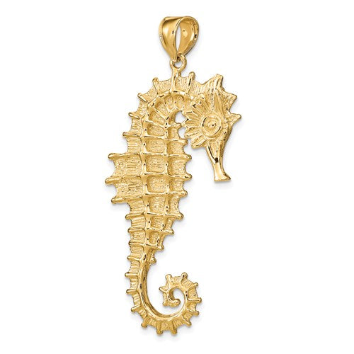 14k Yellow Gold Seahorse 3D Large Pendant Charm