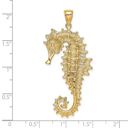 14k Yellow Gold Seahorse 3D Large Pendant Charm