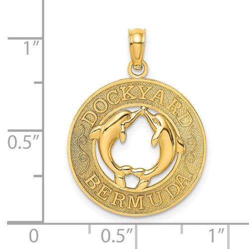 14k Yellow Gold Dockyard Bermuda Dolphins Circle Pendant Charm