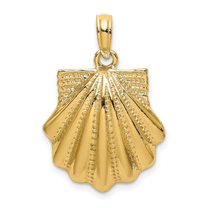 14k Yellow Gold Seashell Scallop Shell Clamshell Pendant Charm