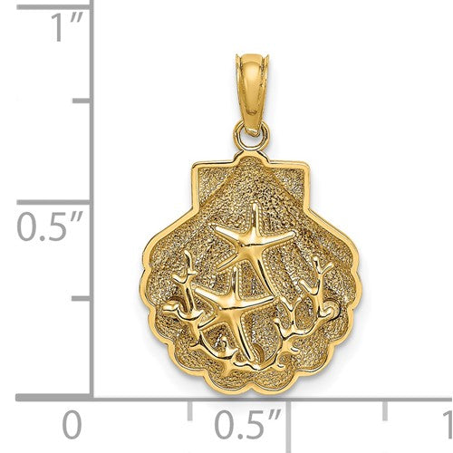 14k Yellow Gold Seashell Scallop Shell Clamshell Starfish Coral Pendant Charm