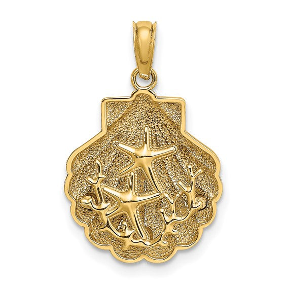 14k Yellow Gold Seashell Scallop Shell Clamshell Starfish Coral Pendant Charm