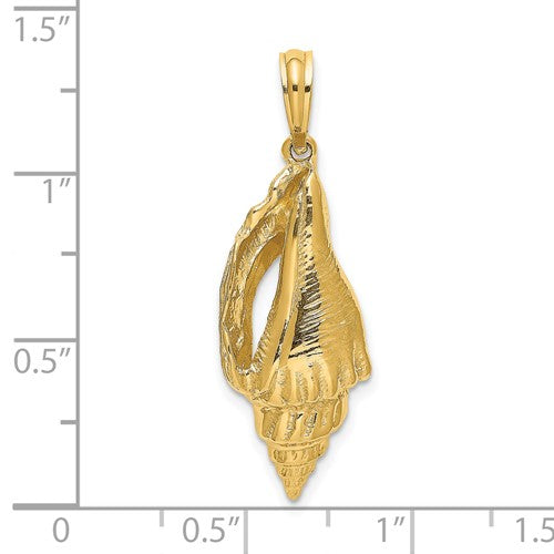 14K Yellow Gold Elongated Conch Shell Seashell Ocean Sea Beach Life Pendant Charm