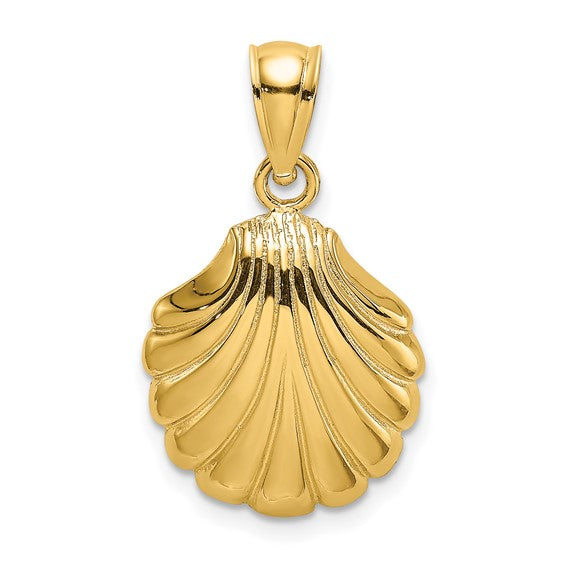 14k Yellow Gold Seashell Scallop Shell Clamshell Pendant Charm