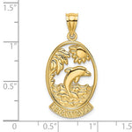 將圖片載入圖庫檢視器 14k Yellow Gold Hawaii Dolphin Palm Coconut Tree Sun Waves Pendant Charm
