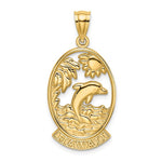 Carica l&#39;immagine nel visualizzatore di Gallery, 14k Yellow Gold Hawaii Dolphin Palm Coconut Tree Sun Waves Pendant Charm
