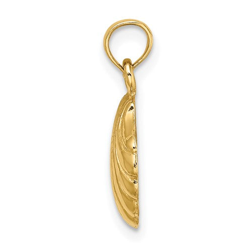 14k Yellow Gold Seashell Clamshell Scallop Shell Pendant Charm