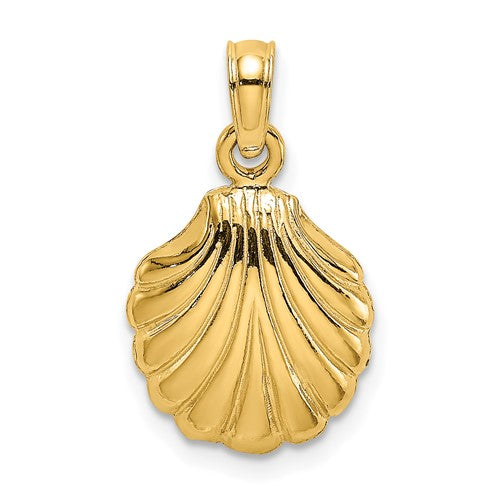 14k Yellow Gold Seashell Clamshell Scallop Shell Pendant Charm