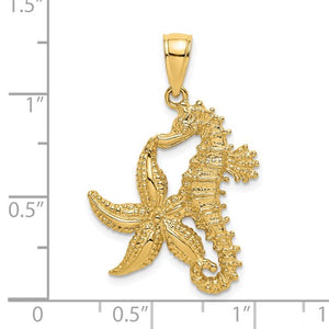 14k Yellow Gold Seahorse Starfish Pendant Charm