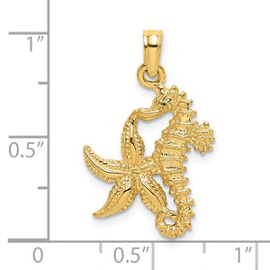 14k Yellow Gold Seahorse Starfish Pendant Charm