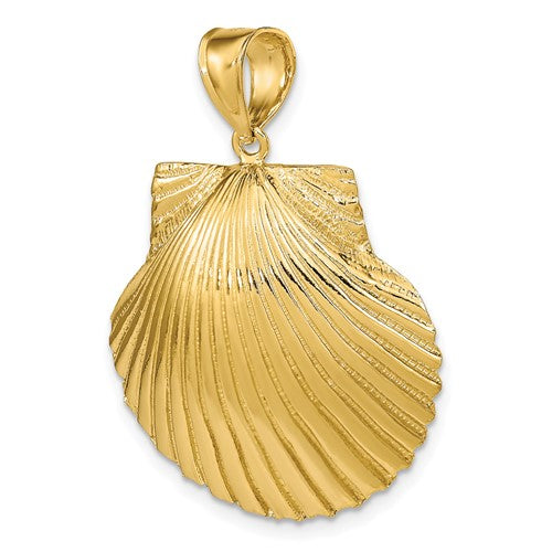 14k Yellow Gold Seashell Scallop Shell Clamshell 3D Pendant Charm