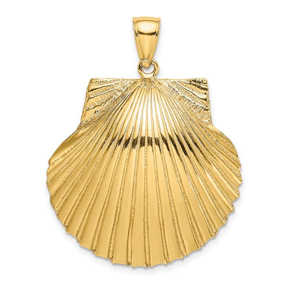 14k Yellow Gold Seashell Scallop Shell Clamshell 3D Pendant Charm