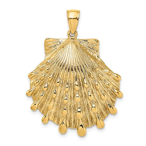 14k Yellow Gold Lions Paw Shell Seashell Scallop Clamshell Pendant Charm