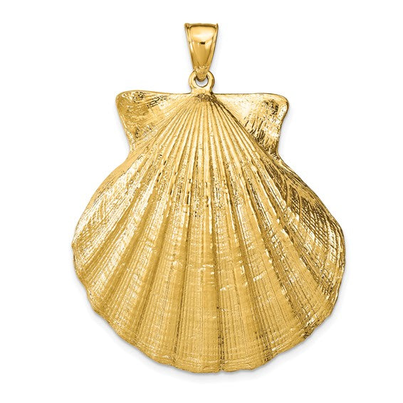 14k Yellow Gold Seashell Scallop Shell Clamshell Large Pendant Charm