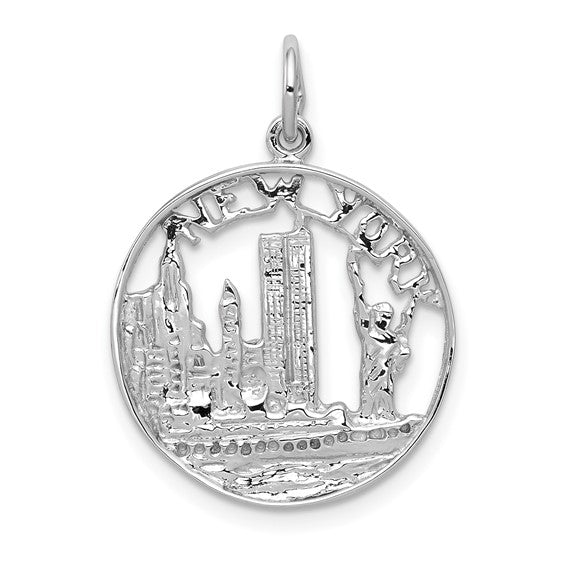 14k White Gold New York City Skyline Statue Liberty Pendant Charm