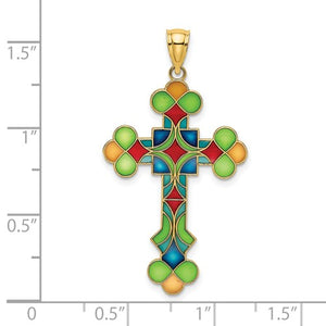 14k Yellow Gold Enamel Multi Color Cross Pendant Charm