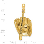 画像をギャラリービューアに読み込む, 14k Yellow Gold Baseball Bat Glove 3D Large Pendant Charm

