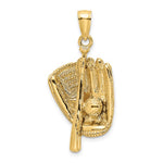 Ladda upp bild till gallerivisning, 14k Yellow Gold Baseball Bat Glove 3D Pendant Charm
