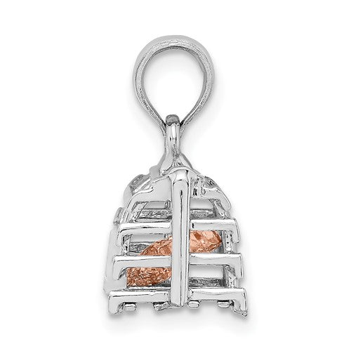 14K White Rose Gold Two Tone Lobster Trap 3D Pendant Charm